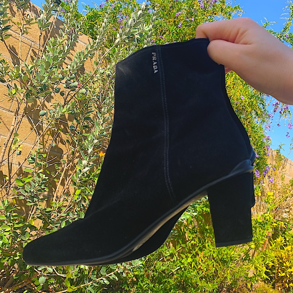 100% AUTHENTIC PRADA BLACK SUEDE ANKLE BOOTS